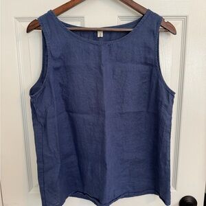 Classic Sleeveless Linen Tank Top - Navy Blue
